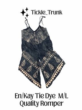 Blue & Cream Tie-Dye Romper with Border Print - M/L